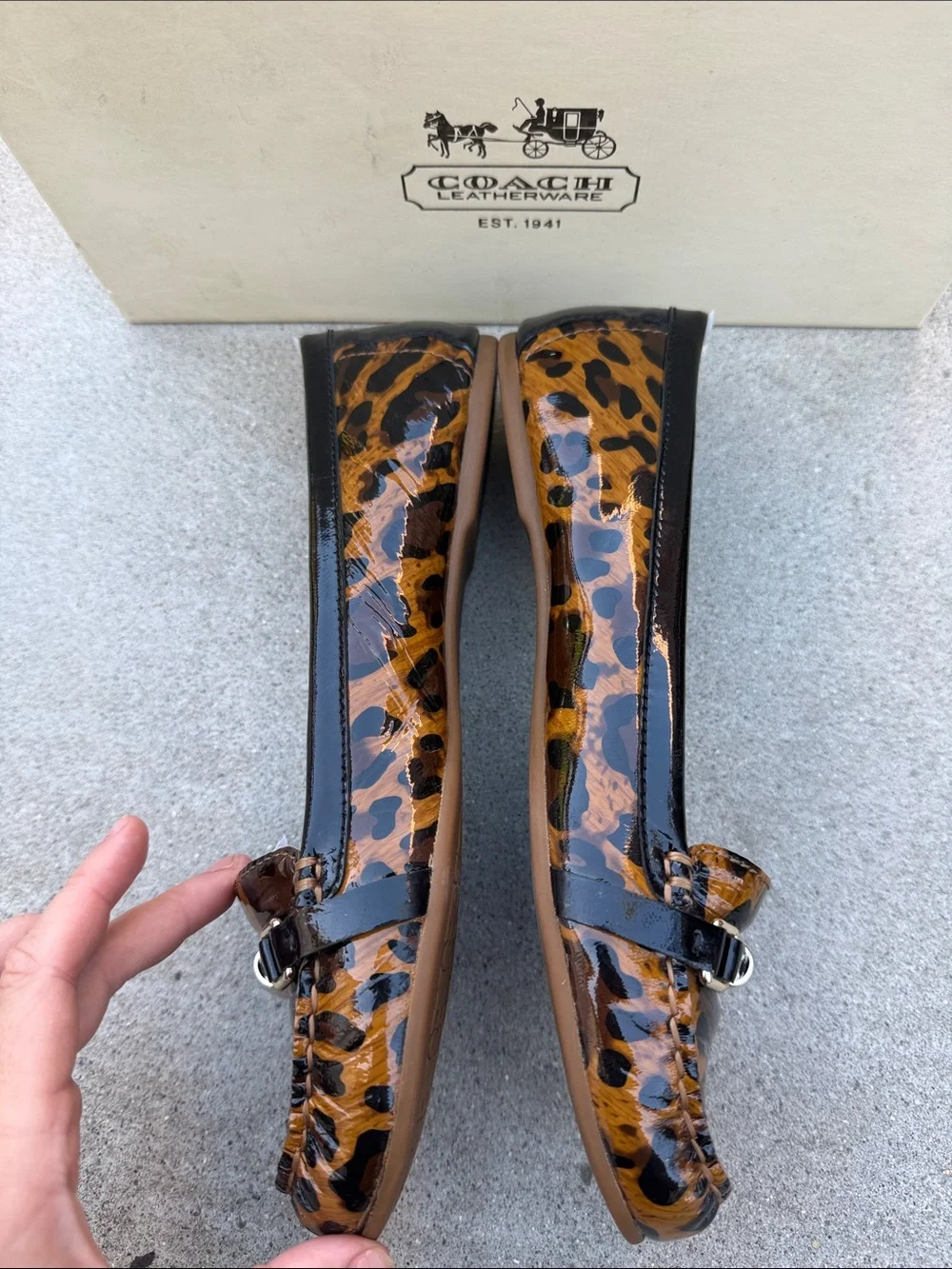 Coach Berdina Patent Leopard Driving Loafers - Brown/Black Size 9.5 Women’s - Picture 3 of 7